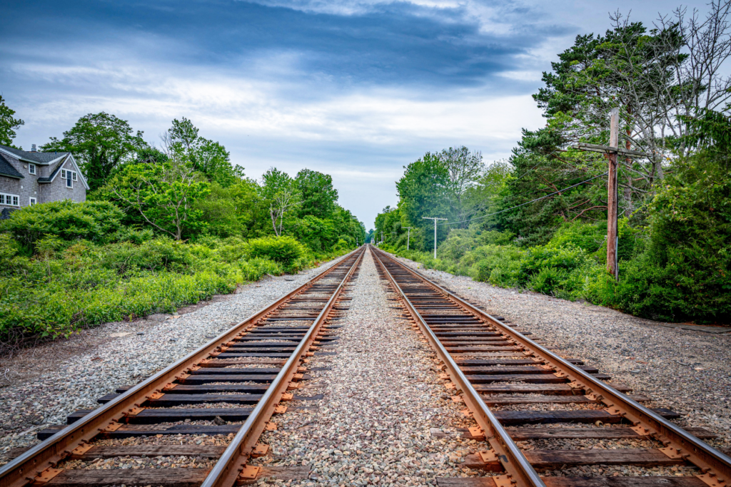 Two train tracks running parallel to each other.