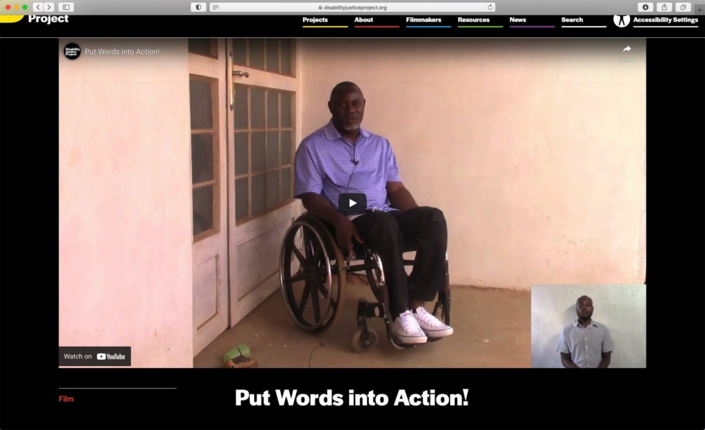 A Disability Justice Project website page for the "Put Words into Action!" film.