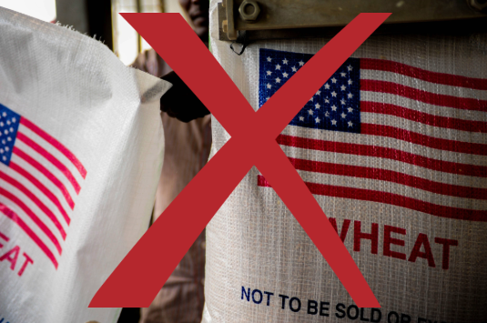 An image of USAID grain bags with a red X over them.